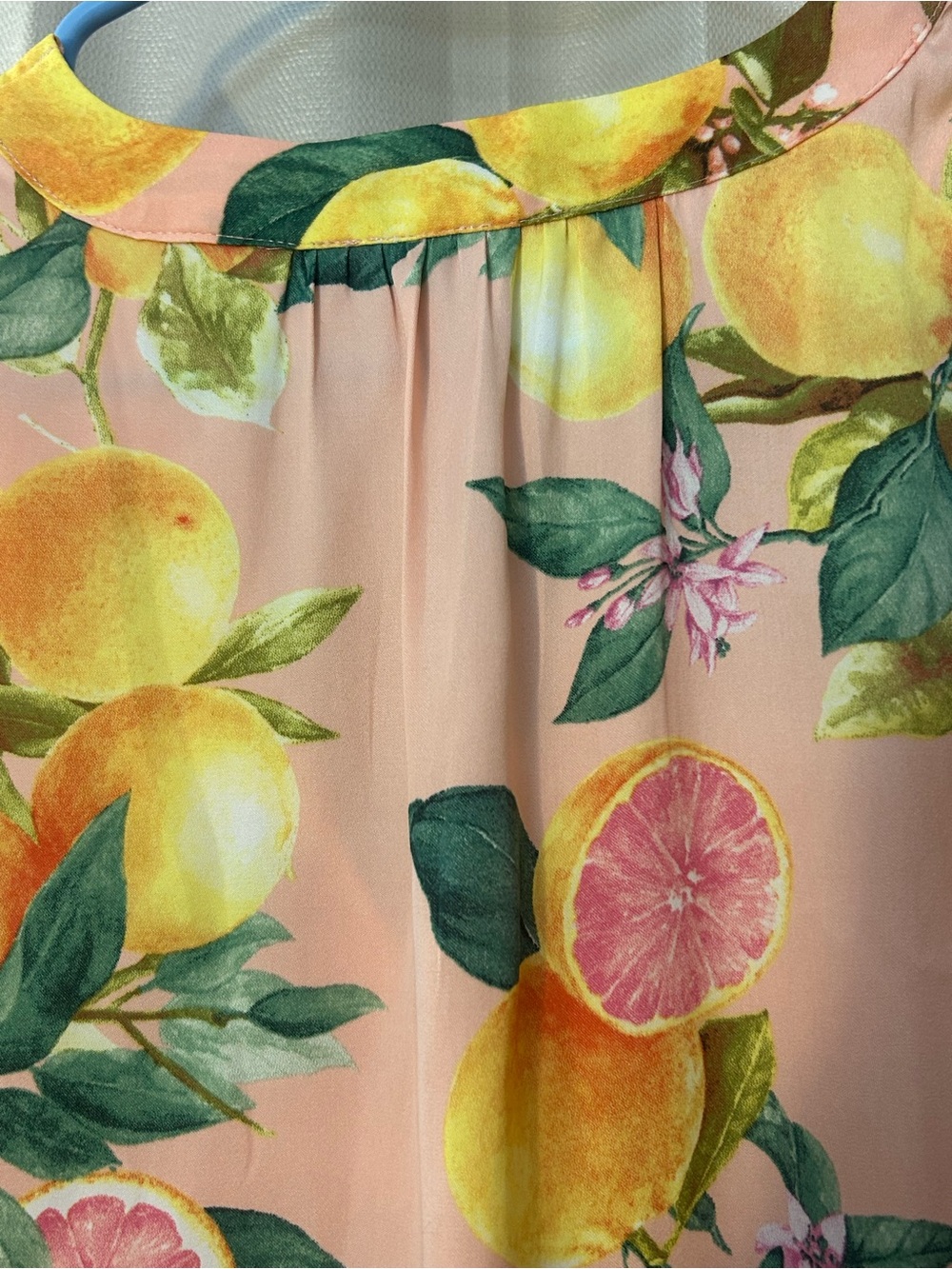 Joie Citrus Print Blouse Medium V-Neck Flutter Sleeve Peach Pink Floral - Picture 8 of 11